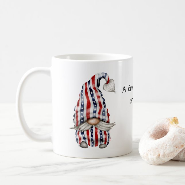 Gnome in Stars n Stripes Clothes Coffee Mug (With Donut)