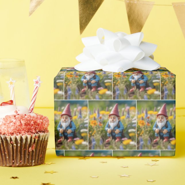 Gnome In Summer Garden Wrapping Paper (Birthday Party)