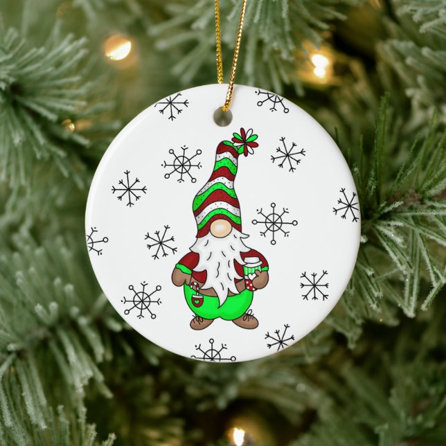 Gnome is Where the Coffee is | Cute Christmas Ceramic Ornament (Tree)