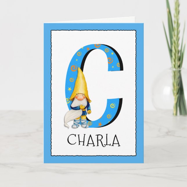 Gnome Kids Letter C Name and Age Birthday Greeting Card (Front)