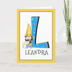 Gnome Kids Letter L Name and Age Birthday Greeting Card
