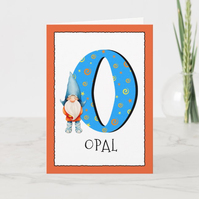 Gnome Kids Letter O Name and Age Birthday Greeting Card (Front)