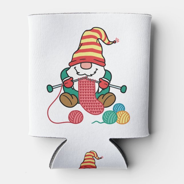 Gnome Knitting Cute Knitter Gift Nordic Gnomes Can Cooler (Front)