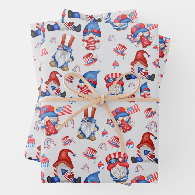 Gnome Labor Day America Celebration Day  Wrapping Paper Sheet (In situ)