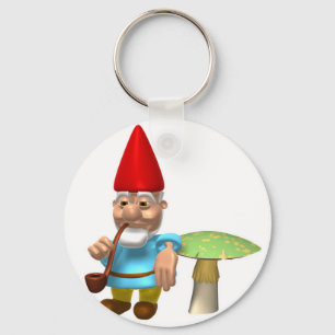 gnome leaning on mushroom keychain