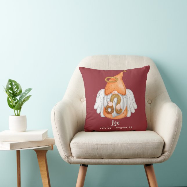 Gnome Leo Astrology Sign Angel Throw Pillow (Chair)
