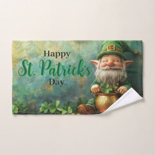 Gnome Leprechaun and Pot of Gold St. Patrick's Day Hand Towel
