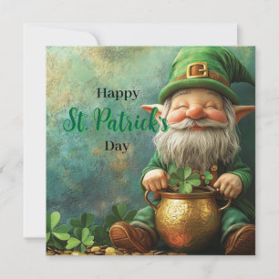 Gnome Leprechaun and Pot of Gold St. Patrick's Day Holiday Card