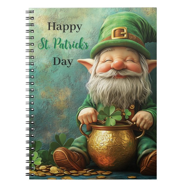Gnome Leprechaun and Pot of Gold St. Patrick's Day Notebook (Front)