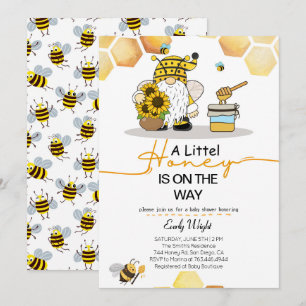 Gnome little honey bee baby shower invitations
