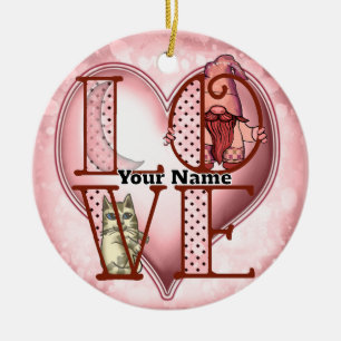 Gnome Love Ceramic Ornament