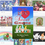 Gnome Love Sweet Gnome Family Name Season Holidays Calendar<br><div class="desc">The Gnome Love Sweet Gnome Family Name Season Holidays Calendar is a customizable calendar that displays seasons, holidays, and zodiac signs. It's perfect for gnome lovers and and can be personalized with your family name. Hang it on your wall. This calendar is versatile and everything can be customized to your...</div>