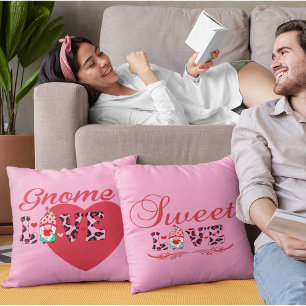 Gnome Love Sweet Love Valentines Throw Pillow