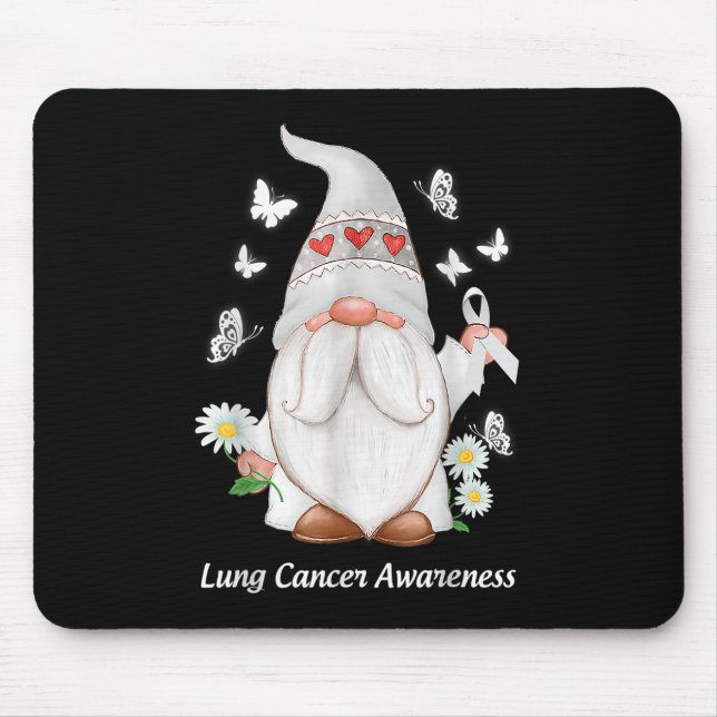 Gnome Lung Cancer Awareness With White Ribbon Gift Mouse Pad (Front)