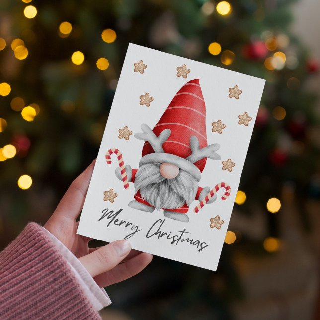 Gnome Merry Christmas Cookie Snowflakes Candy Cane Holiday Card (Creator Uploaded)