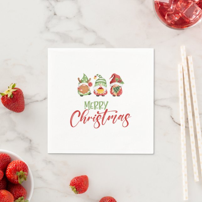 Gnome Merry Christmas Napkin (Insitu)