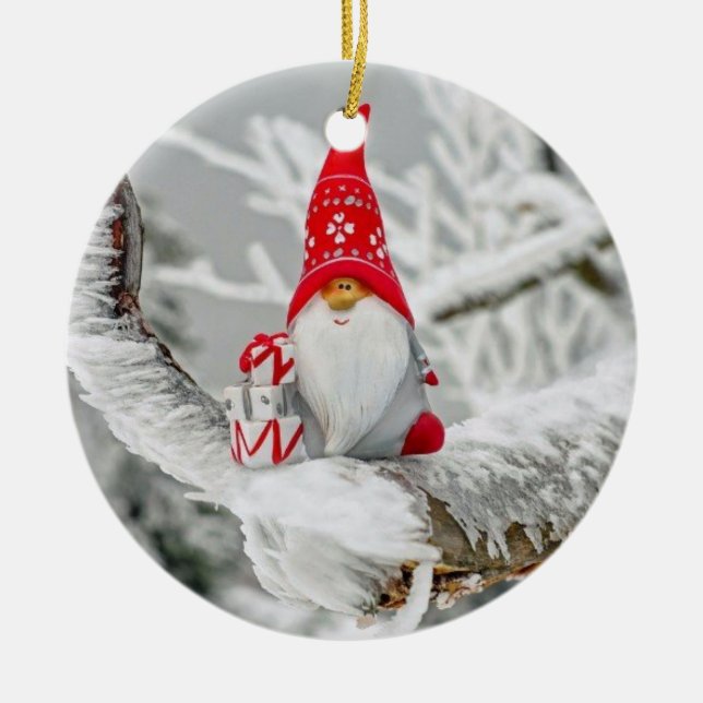 GNOME/MERRY CHRISTMAS ON OTHER SIDE   CERAMIC ORNAMENT (Front)