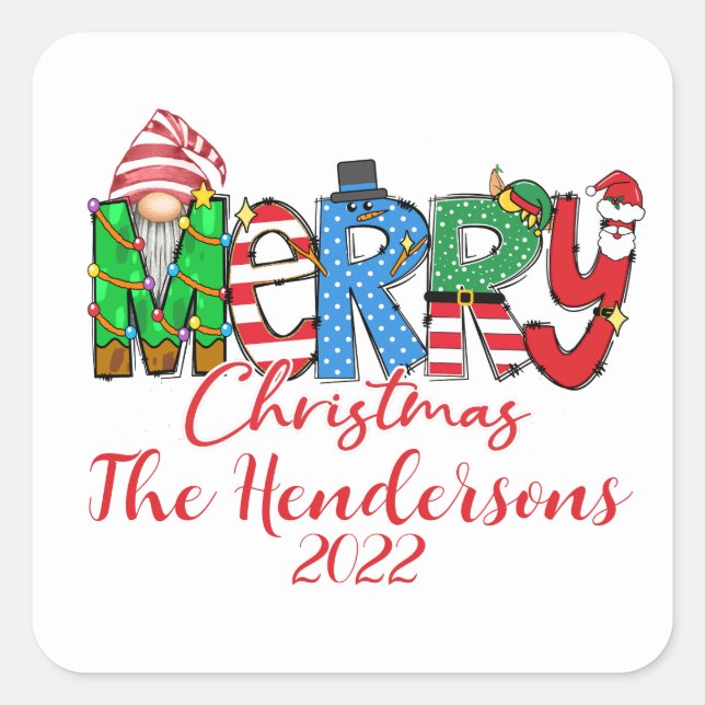 Gnome, Merry Christmas Square Sticker (Front)