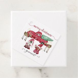 Gnome Merry Christmas Watercolor Red Truck Favour Tags