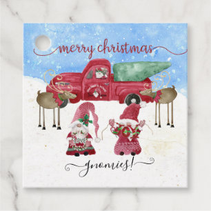 Gnome Merry Christmas Watercolor Snow Red Truck Favour Tags
