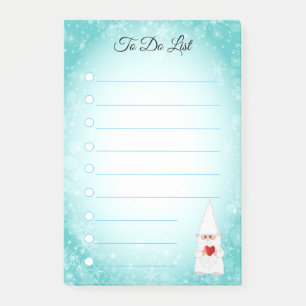 Gnome mignon sur un post-it turquoise et blanc