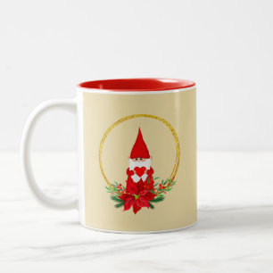 Gnome mignonne et couronne de Noël sur Mug beige c