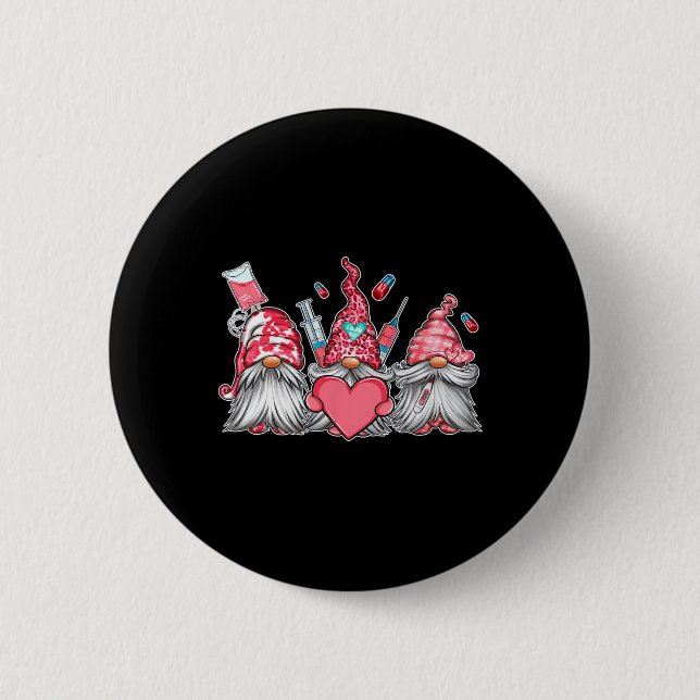 Gnome Nurse Scrub Valentine Rn Icu Er Valentines D 2 Inch Round Button (Front)