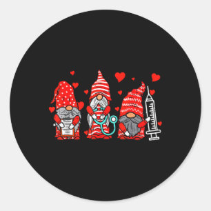 Gnome Nurse Scrub Valentine Rn Icu Er Valentines D Classic Round Sticker