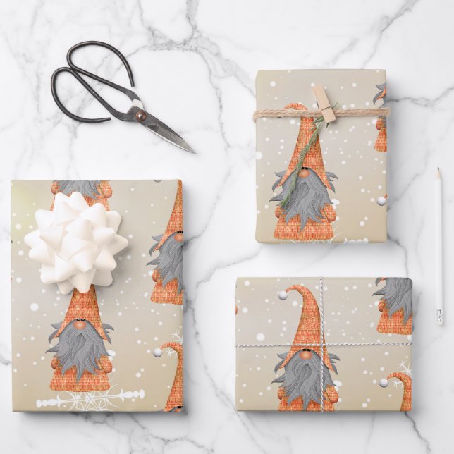 Gnome on Beige Background Wrapping Paper Sheet (Front)
