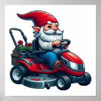 Gnome on Riding Lawn Mower with Flower Basket