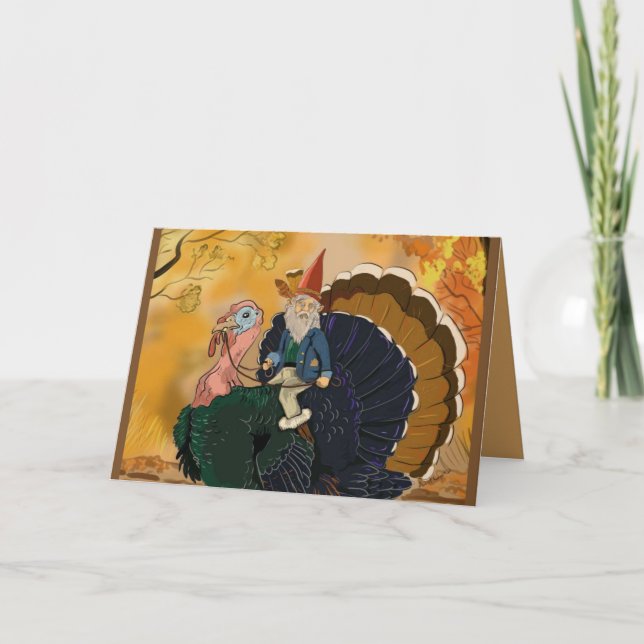Gnome on Turkey Thanksgiving cards (Front)