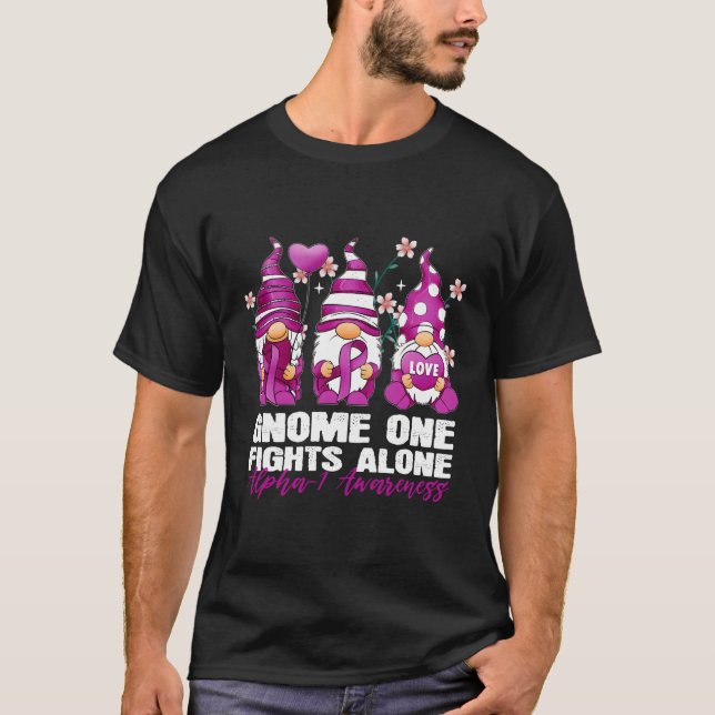 Gnome One Fight Alone Alpha-1 Awareness Gnome Purp T-Shirt (Front)