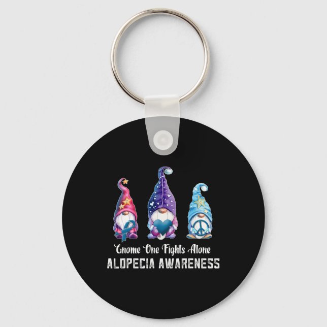 Gnome One Fights Alone Alopecia Awareness  Keychain (Front)