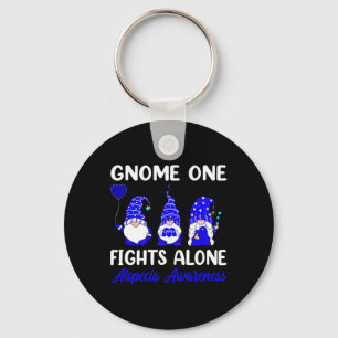 Gnome One Fights Alone Blue Ribbon Alopecia Awaren Keychain