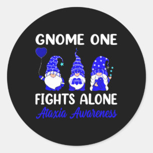 Gnome One Fights Alone Blue Ribbon Ataxia Awarenes Classic Round Sticker