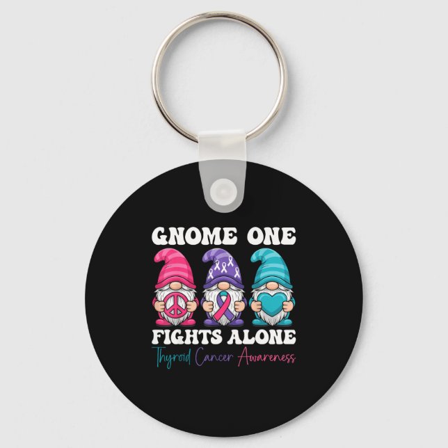 Gnome One Fights Alone - Christmas Thyroid Cancer  Keychain (Front)