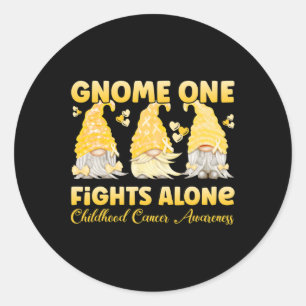 Gnome One Fights Alone Gold Childhood Cancer Aware Classic Round Sticker