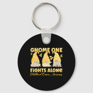 Gnome One Fights Alone Gold Childhood Cancer Aware Keychain