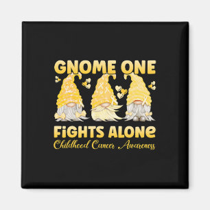 Gnome One Fights Alone Gold Childhood Cancer Aware Magnet