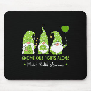 Gnome One Fights Alone Green Ribbon Mental Health Mouse Pad
