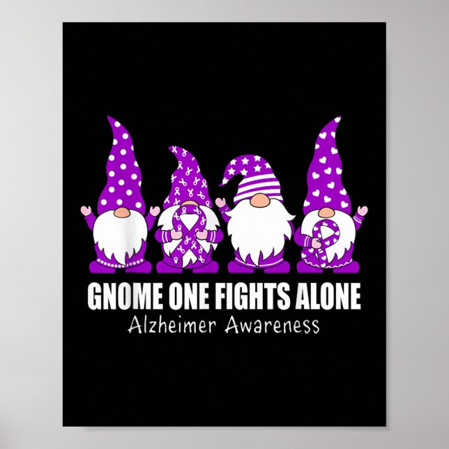 Gnome One Fights Alone Heimer Awareness Purple Rib Poster (Front)