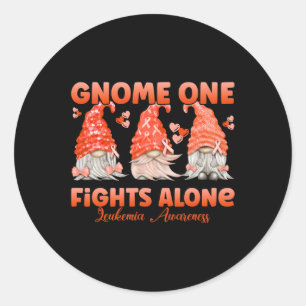 Gnome One Fights Alone Orange Leukaemia Awareness Classic Round Sticker