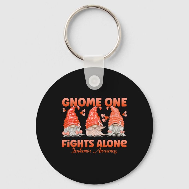 Gnome One Fights Alone Orange  Leukaemia Awareness Keychain (Front)
