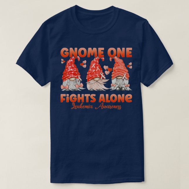 Gnome One Fights Alone Orange  Leukaemia Awareness T-Shirt (Design Front)