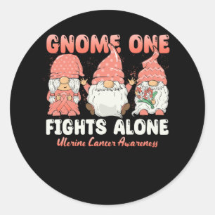 Gnome One Fights Alone Peach Uterine Cancer Awaren Classic Round Sticker