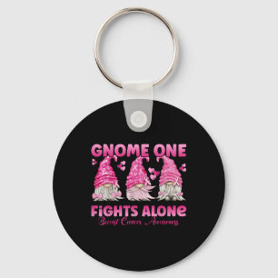 Gnome One Fights Alone Pink_ Breast Cancer Awarene Keychain