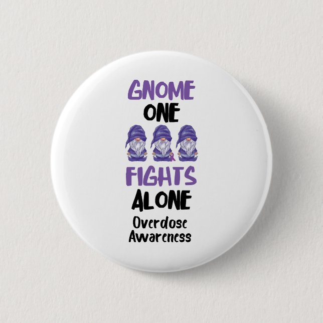 Gnome One Fights Alone Purple Ribbon Overdose Awar 2 Inch Round Button (Front)