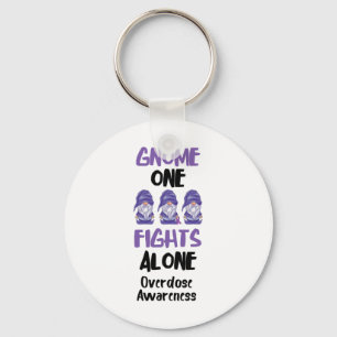 Gnome One Fights Alone Purple Ribbon Overdose Awar Keychain