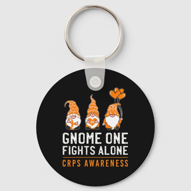 Gnome One Fights Alone RSD CRPS Awareness Orange R Keychain (Front)