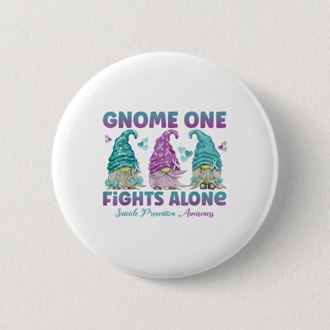 Gnome One Fights Alone Suicide Prevention Awarenes 2 Inch Round Button (Front)